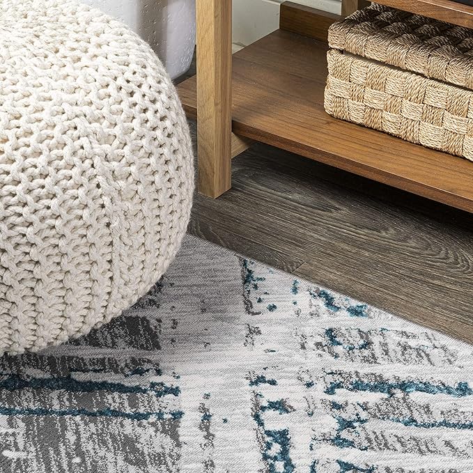 JONATHAN Y Slant Abstract Gray/Turquoise Runner Rug 2X10 ft, Modern for Living Room, Bedroom, Kitchen, Office, Easy-Cleaning, High Traffic, Pet-Friendly, Non-Shedding SOR201A-210