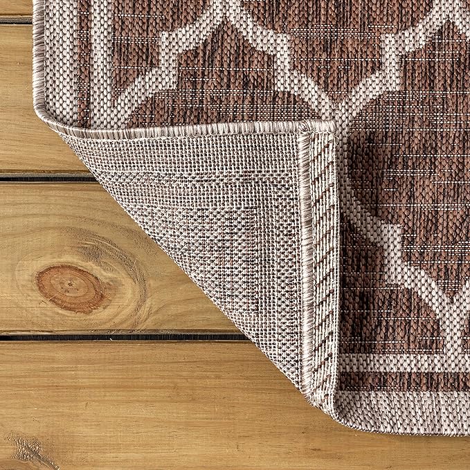 JONATHAN Y Moroccan Trellis Indoor Outdoor Round Area Rug 8 Ft Espresso/Taupe, Trebol Textured Weave for Backyard, Patio, Porch, Easy-Cleaning, Pet-Friendly, Non-Shedding (SMB109B-8R)