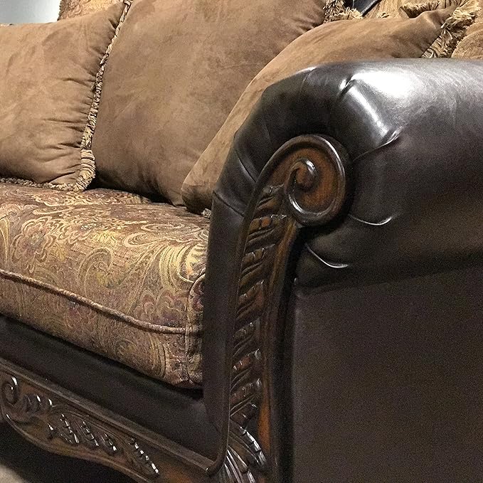 Roundhill Furniture San Marino 2-Tone Fabric Loveseat, Chocolate & San Marino 2-Tone Fabric Sofa, Chocolate