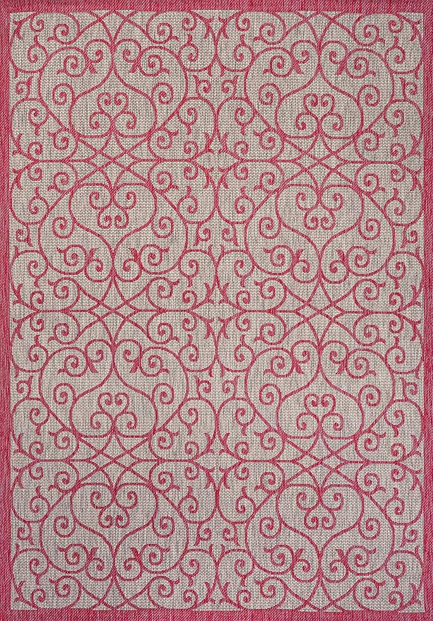 JONATHAN Y Vintage Filigree Indoor Outdoor Area Rug 8X10 Light Gray/Fuchsia, Madrid Textured Weave for Backyard, Patio, Porch, Easy-Cleaning, High Traffic, Pet-Friendly, Non-Shedding (SMB107I-8)