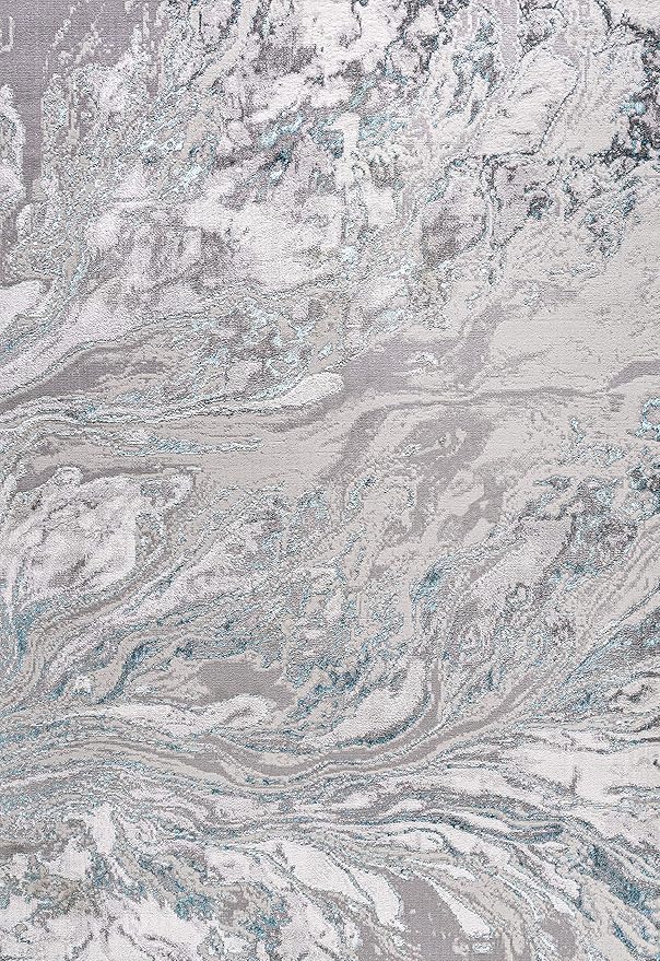 JONATHAN Y Swirl Marbled Gray/Turquoise Indoor Area Rug 5X8 ft, Abstract for Living Room, Bedroom, Kitchen, Office, Easy-Cleaning, High Traffic, Pet-Friendly, Non-Shedding SOR203A-5