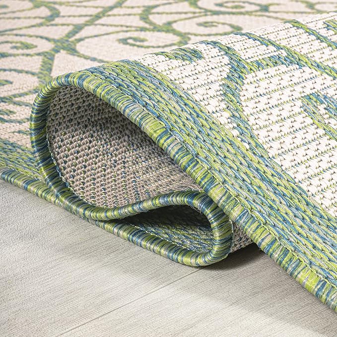 JONATHAN Y Vintage Filigree Indoor Outdoor Area Rug 8X10 Cream/Green, Madrid Textured Weave for Backyard, Patio, Porch, Easy-Cleaning, High Traffic, Pet-Friendly, Non-Shedding (SMB107J-8)
