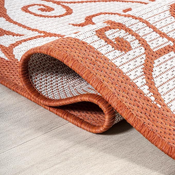 JONATHAN Y Vintage Filigree Indoor Outdoor Area Rug 5X8 Cream/Orange, Madrid Textured Weave for Backyard, Patio, Porch, Easy-Cleaning, High Traffic, Pet-Friendly, Non-Shedding (SMB107L-5)