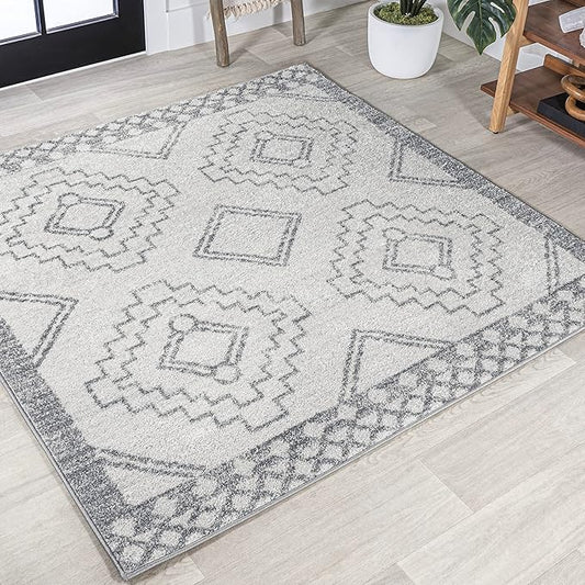 JONATHAN Y Amir Moroccan Beni Souk Cream/Gray 6x6 Square Indoor Area Rug, Bohemian, Scandinavian, Easy-Cleaning for Living Room, Bedroom, Kitchen, Pet Friendly, Non-Shedding (MOH200B-6SQ)
