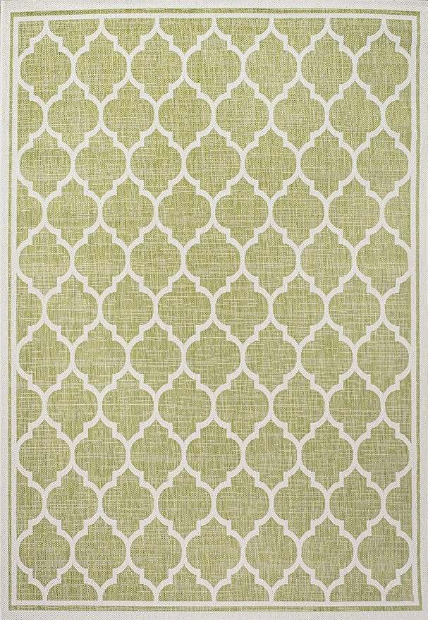JONATHAN Y Moroccan Trellis Indoor Outdoor Area Rug 8X10 Green/Cream, Trebol Textured Weave for Backyard, Patio, Porch, Easy-Cleaning, High Traffic, Pet-Friendly, Non-Shedding (SMB109G-8)