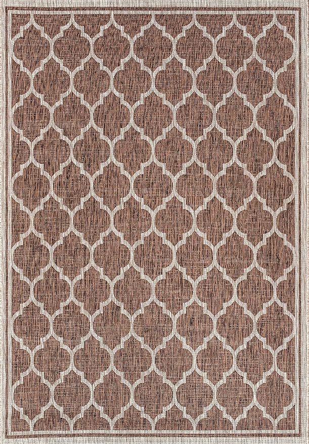 JONATHAN Y Moroccan Trellis Indoor Outdoor Area Rug 4X6 Espresso/Taupe, Trebol Textured Weave for Backyard, Patio, Porch, Easy-Cleaning, High Traffic, Pet-Friendly, Non-Shedding (SMB109B-4)