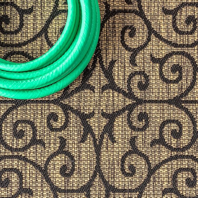 JONATHAN Y Vintage Filigree Indoor Outdoor Square Area Rug 6X6 Black/Khaki, Madrid Textured Weave for Backyard, Patio, Porch, Easy-Cleaning, High Traffic, Pet-Friendly, Non-Shedding (SMB107A-6SQ)