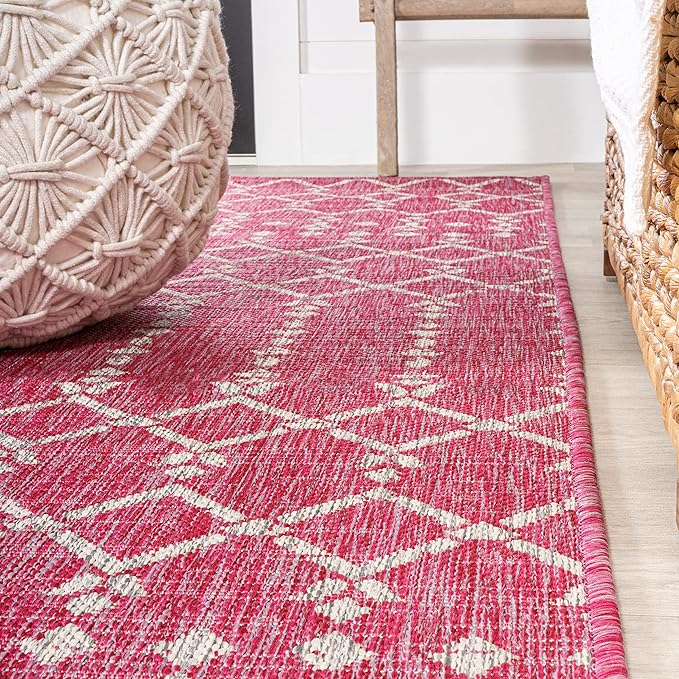 JONATHAN Y Moroccan Geometric Indoor Outdoor Area Rug 4X6 Fuchsia/Light Gray, Ourika Textured Weave for Backyard, Patio, Porch, Easy-Cleaning, High Traffic, Pet-Friendly, Non-Shedding (SMB108Q-4)