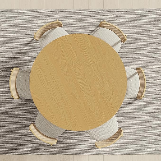 Casaphoria 52" Round Dining Table, Modern Wood Kitchen Table with Cone Shaped Strip Polygonal Base for Living Room & Dining Room, Easy Assembly Farmhouse Furniture for 4-6, Oak