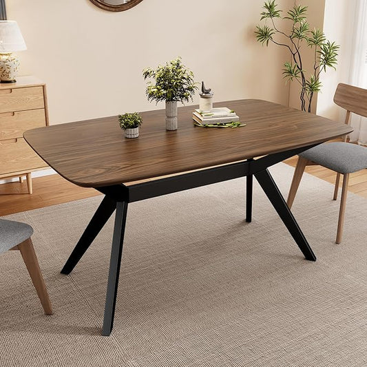 Christopher Knight Home Arley Modern Wooden Dining Table, Solid Wood Rectangular Dining Room Table for 4 People, Sturdy and Space Saving Kitchen Table, Walnut Brown + Black