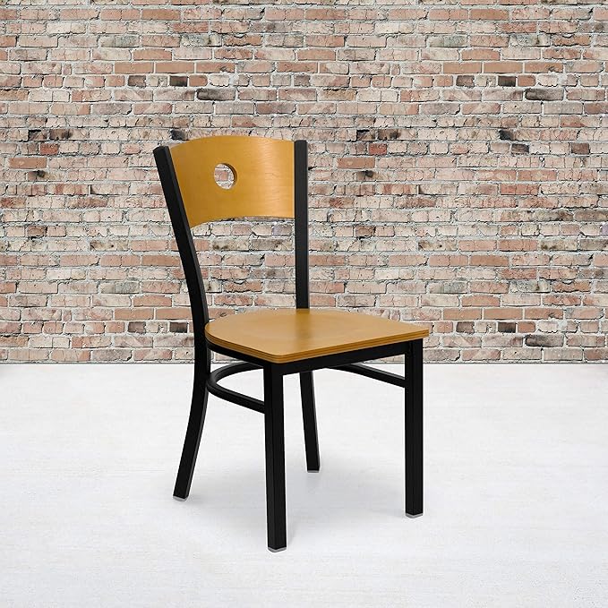 Flash Furniture 2 Pk. HERCULES Series Black Circle Back Metal Restaurant Chair - Natural Wood Back & Seat