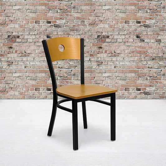 Flash Furniture 2 Pk. HERCULES Series Black Circle Back Metal Restaurant Chair - Natural Wood Back & Seat