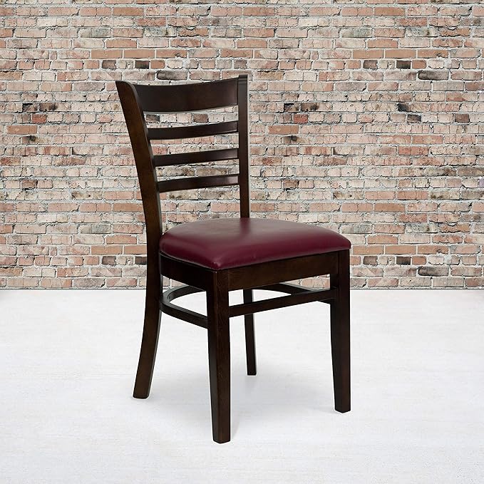 Flash Furniture 2 Pk. HERCULES Series Ladder Back Walnut Wood Restaurant Chair - Burgundy Vinyl Seat