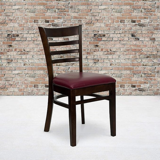 Flash Furniture 2 Pk. HERCULES Series Ladder Back Walnut Wood Restaurant Chair - Burgundy Vinyl Seat