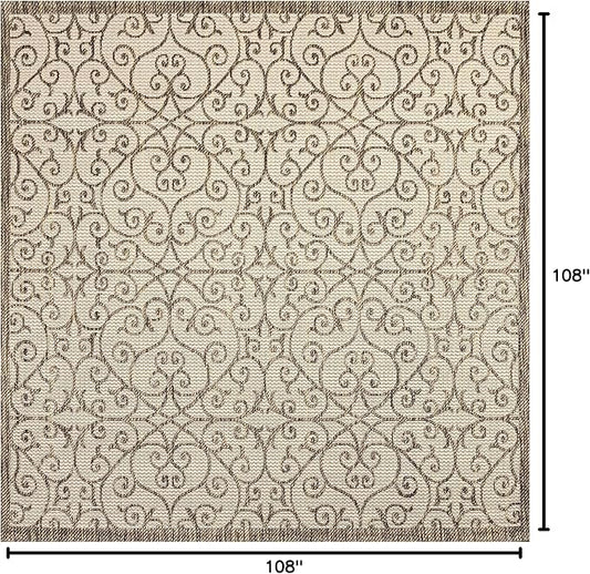 JONATHAN Y Vintage Filigree Indoor Outdoor Square Area Rug 9X9 Beige/Brown, Madrid Textured Weave for Backyard, Patio, Porch, Easy-Cleaning, High Traffic, Pet-Friendly, Non-Shedding (SMB107B-9SQ)