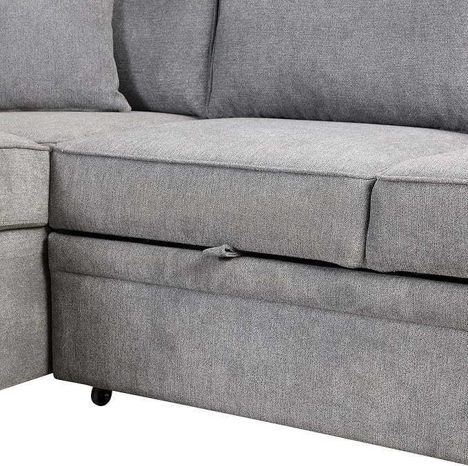 ERYE 84-Inch Left Facing Corner Sleeper Sectional Sofa with Pull Out Sleeper Couch Bed and Storage Ottoman,L-Shaped Corner Convertible Sofa Bed W/Cupholder & Padded Armrests | USB Charging Ports, 3-pin Plug Socket