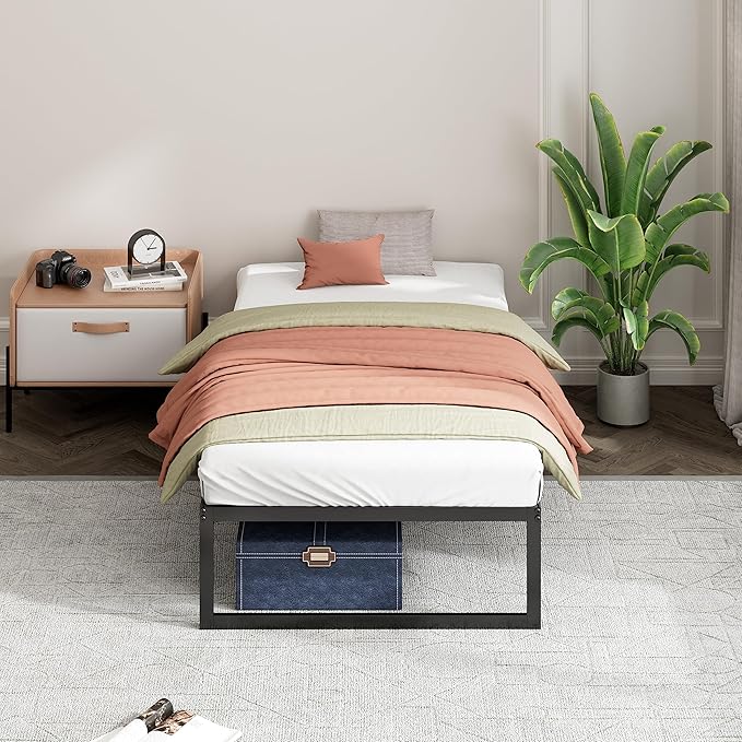 Zinus ABEL Metal Platform Bed Frame/Mattress Foundation with Steel Slat Support/No Box Spring Needed/Easy Assembly, Twin