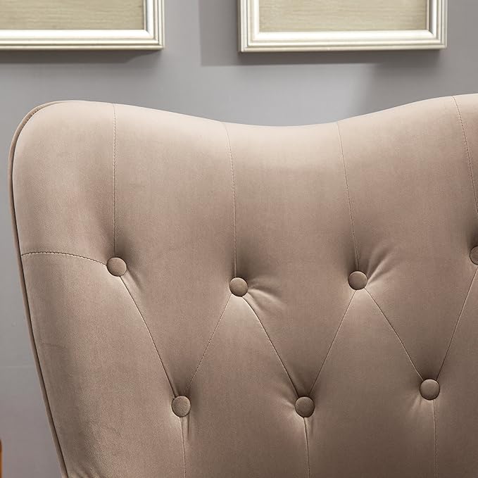 Roundhill Furniture Doarnin Contemporary Silky Velvet Tufted Button Back Accent Chair, Taupe