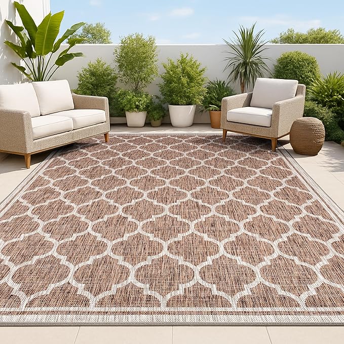 JONATHAN Y Moroccan Trellis Indoor Outdoor Area Rug 3X5 Espresso/Taupe, Trebol Textured Weave for Backyard, Patio, Porch, Easy-Cleaning, High Traffic, Pet-Friendly, Non-Shedding (SMB109B-3)