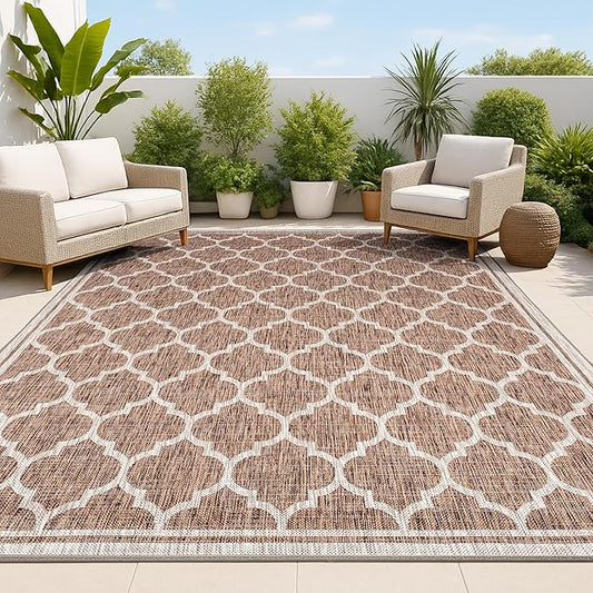 JONATHAN Y Moroccan Trellis Indoor Outdoor Area Rug 3X5 Espresso/Taupe, Trebol Textured Weave for Backyard, Patio, Porch, Easy-Cleaning, High Traffic, Pet-Friendly, Non-Shedding (SMB109B-3)