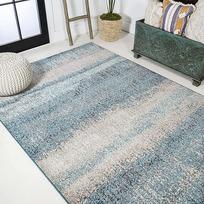 JONATHAN Y Modern Abstract Vintage Cream/Turquoise Indoor Area Rug, 4x6, Contemporary POP, Transitional, Easy-Cleaning for Living Room, Bedroom, Kitchen, Pet Friendly, Non-Shedding (CTP105C-4)