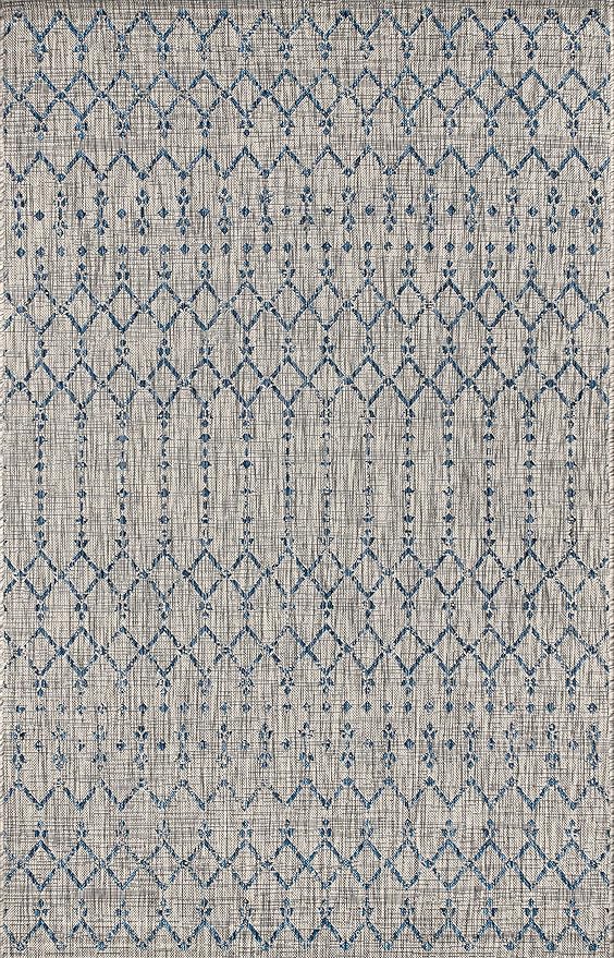JONATHAN Y Moroccan Geometric Indoor Outdoor Area Rug 9X12 Light Gray/Navy, Ourika Textured Weave for Backyard, Patio, Porch, Easy-Cleaning, High Traffic, Pet-Friendly, Non-Shedding (SMB108A-9)