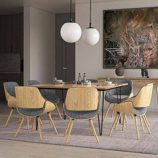 SIMPLIHOME Malden Dining Chair in Grey Woven Fabric, Light Wood Back, 22.8 x 20.9 x 30.9 inches, Mid-Century Modern Style for Dining Room