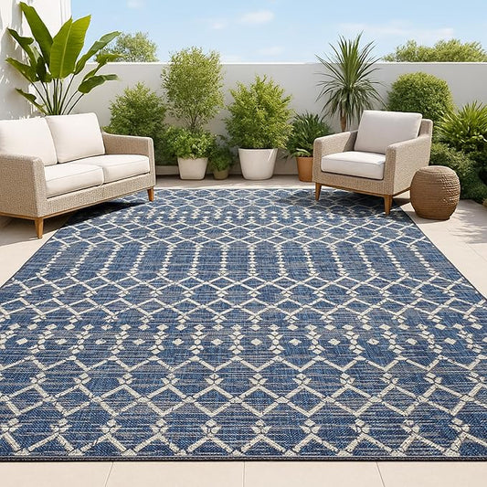 JONATHAN Y Moroccan Geometric Indoor Outdoor Area Rug 3X5 Navy/Beige, Ourika Textured Weave for Backyard, Patio, Porch, Easy-Cleaning, High Traffic, Pet-Friendly, Non-Shedding (SMB108K-3)
