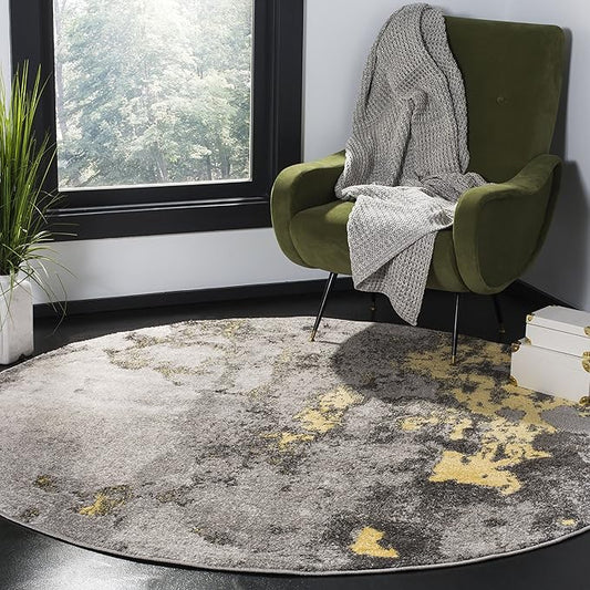 SAFAVIEH Adirondack Collection 10' Round Grey / Yellow ADR134H Modern Abstract Non-Shedding Dining Room Entryway Foyer Living Room Bedroom Area Rug