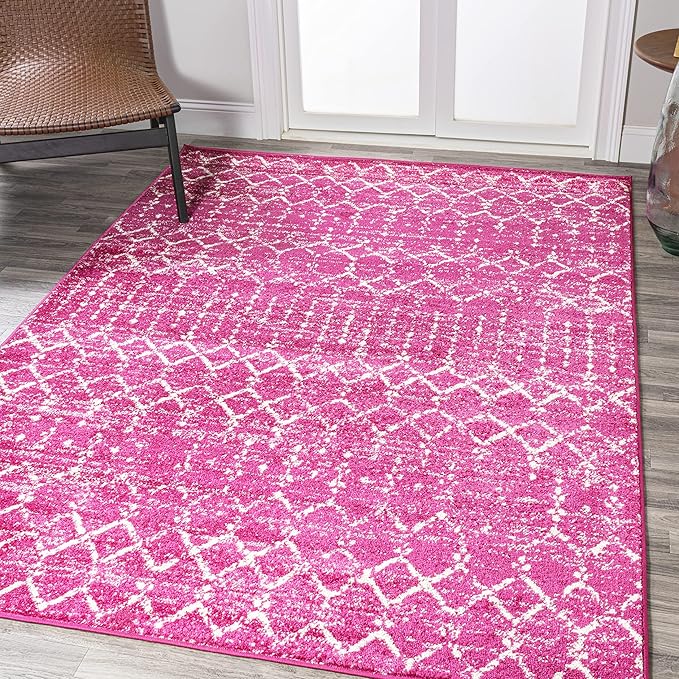 JONATHAN Y Boho Vintage Diamond Fuchsia/Ivory Indoor Area Rug 5X8 ft, Moroccan Hype for Living Room, Bedroom, Kitchen, Office, Easy-Cleaning, High Traffic, Pet-Friendly, Non-Shedding (MOH101G-5)