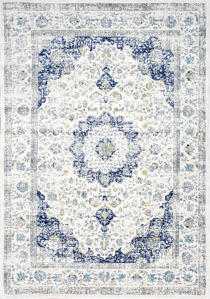 Nuloom Verona Blue/Off-White, 8'10" x 12', Vintage Medallion, Soft and Cozy, High Traffic, Stain Resistant, Easy Clean, Durable Area Rug for Bedroom, Living Room, Dining Space, Den, Foyer, Entryway