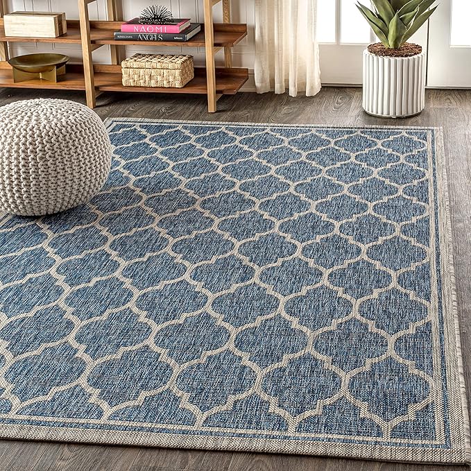 JONATHAN Y Moroccan Trellis Indoor Outdoor Area Rug 9X12 Navy/Gray, Trebol Textured Weave for Backyard, Patio, Porch, Easy-Cleaning, High Traffic, Pet-Friendly, Non-Shedding (SMB109D-9)