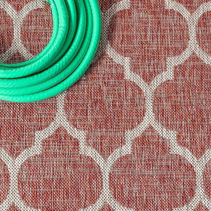 JONATHAN Y Moroccan Trellis Indoor Outdoor Square Area Rug 8X8 Red/Beige, Trebol Textured Weave for Backyard, Patio, Porch, Easy-Cleaning, High Traffic, Pet-Friendly, Non-Shedding (SMB109C-8SQ)