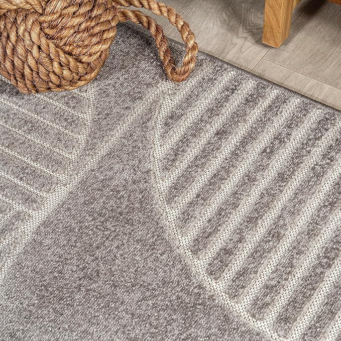 JONATHAN Y Nordby High-Low Arch Striped Gray/Cream Indoor/Outdoor Area Rug, 5x8, Contemporary, Bohemian, Transitional for Bedroom,Kitchen,Living Room,Non Shedding (SCN104C-5)