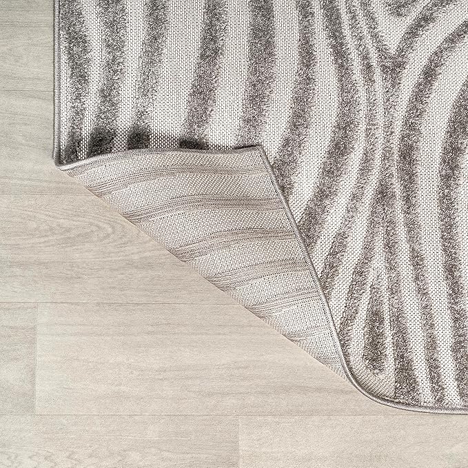 JONATHAN Y Maribo High-Low Abstract Striped Gray/Ivory 5' Round Indoor/Outdoor Area Rug, Pet Friendly, Non-Shedding, Stain Resistant, Easy-Cleaning for Backyard, Patio, Porch (SCN103B-5R)