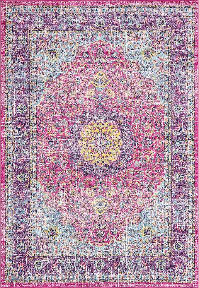 Nuloom Verona Fuchsia/Yellow, 2' x 3', Vintage Medallion, Soft and Cozy, High Traffic, Stain Resistant, Easy Clean, Durable Area Rug for Bedroom, Living Room, Dining Space, Den, Foyer, Entryway