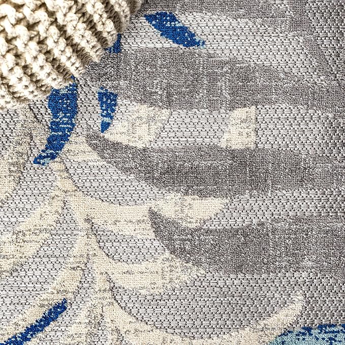 JONATHAN Y Tropics Palm Leaves Indoor Outdoor Area Rug 3X5 Gray/Blue, Boho for Backyard, Patio, Porch, Easy-Cleaning, High Traffic, Pet-Friendly, Non-Shedding (AMC100A-3)