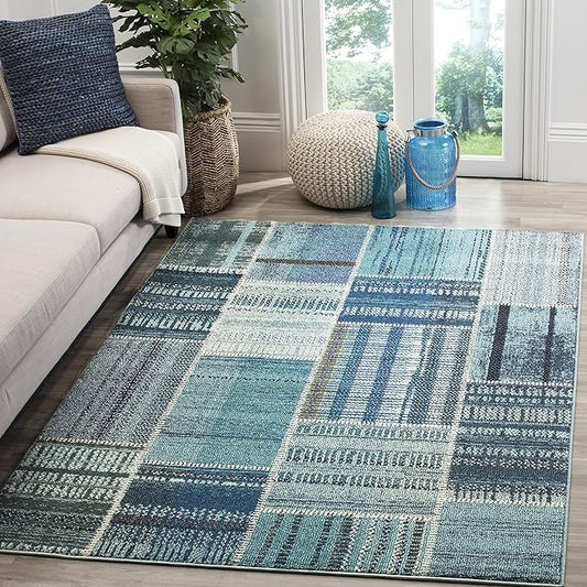 SAFAVIEH Monaco Collection Accent Rug - 4' x 5'7", Multi, Modern Patchwork Distressed Design, Non-Shedding & Easy Care, Ideal for High Traffic Areas in Entryway, Living Room, Bedroom (MNC215F)