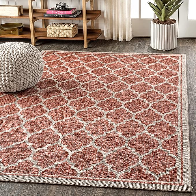 JONATHAN Y Moroccan Trellis Indoor Outdoor Area Rug 9X12 Red/Beige, Trebol Textured Weave for Backyard, Patio, Porch, Easy-Cleaning, High Traffic, Pet-Friendly, Non-Shedding (SMB109C-9)