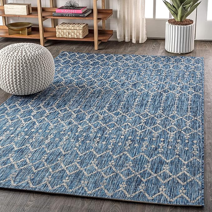JONATHAN Y Moroccan Geometric Indoor Outdoor Area Rug 5X8 Navy/Light Gray, Ourika Textured Weave for Backyard, Patio, Porch, Easy-Cleaning, High Traffic, Pet-Friendly, Non-Shedding (SMB108B-5)