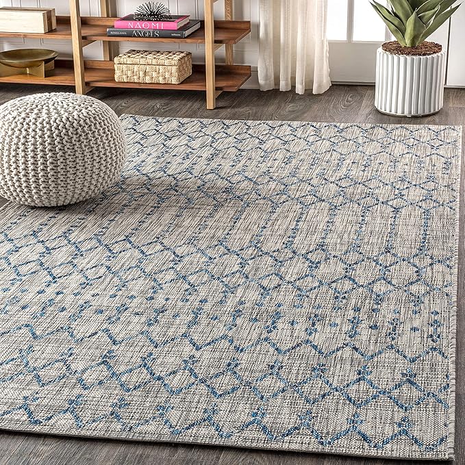 JONATHAN Y Moroccan Geometric Indoor Outdoor Area Rug 9X12 Light Gray/Navy, Ourika Textured Weave for Backyard, Patio, Porch, Easy-Cleaning, High Traffic, Pet-Friendly, Non-Shedding (SMB108A-9)